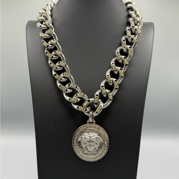 Oversized Crystal Link Medusa Head Versace Necklace - Picture 1 of 5